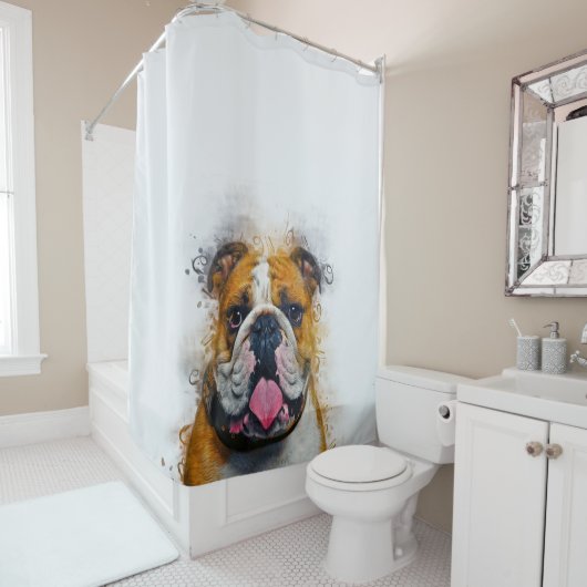 Bulldog Kunst Engels Bulldog Lover Gift Idee Douchegordijn (In situ)