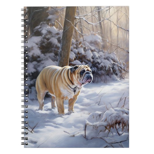 Bulldog Laat het Sneeuwen Kerstmis Geborsteld Notitieboek (Voorkant)