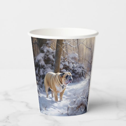 Bulldog Laat het sneeuwen Kerstmis geborsteld Papieren Bekers (Achterkant)