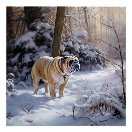 Bulldog Laat het sneeuwen Kerstmis geborsteld Perfect Poster (Voorkant)