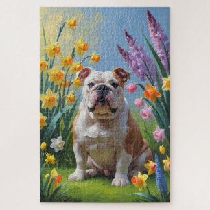 Bulldog Lente Bloemen Schilderij Legpuzzel