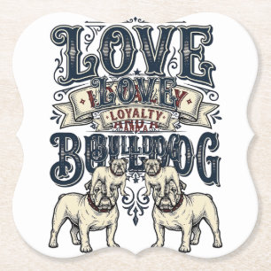 Bulldog Liefde Shirt Vintage Gravure Hond Citaat D Kartonnen Onderzetters