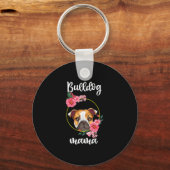 Bulldog Mama Hond Mam Floral Sleutelhanger (Voorkant)