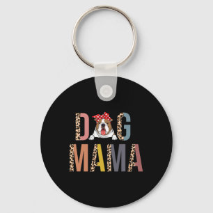 Bulldog Mama Leopard Print Hond Mam Sleutelhanger