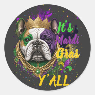 Bulldog Mardi Gras Y'all Carnival Masquerade Ronde Sticker