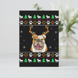 Bulldog met Antlers tijdens een feestelijke kerst Bedankkaart