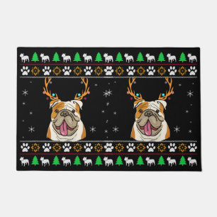 Bulldog met Antlers tijdens een feestelijke kerst Deurmat
