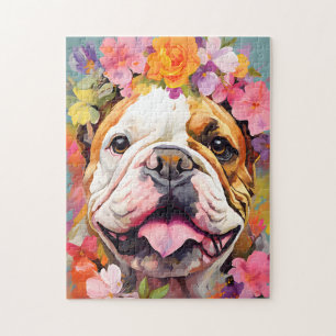 Bulldog met bloemenkrans legpuzzel