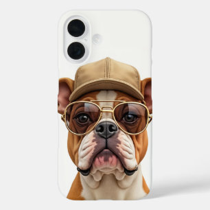 Bulldog met een Pet en een zonnebril iPhone 16 Hoesje