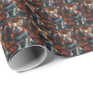 Bulldog met Kerstcadeaus Open Haard Cadeaupapier