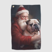 Bulldog met Kerstman Feestelijke Kerst Golfhanddoek (Voorkant)