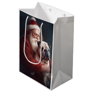 Bulldog met Kerstman Festieve Kerst Medium Cadeauzakje