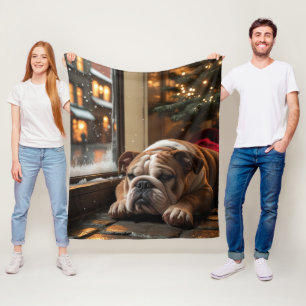 Bulldog met Kerstverlichting Vakantie Fleece Deken