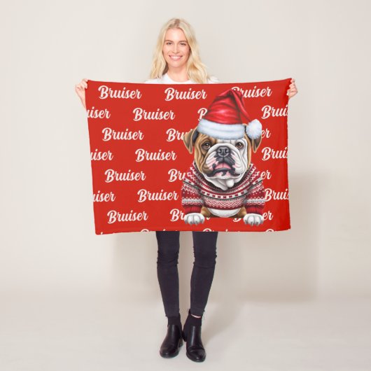 Bulldog met naam Patroon Kerstmis Fleece Deken (In situ)