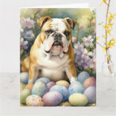 Bulldog met paaseieren Vakantie Kaart (Gele Bloem)