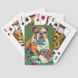 Bulldog met pokerchips pokerkaarten