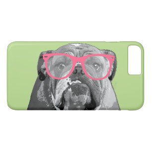 Bulldog met roze bril tast Funny Phone 7+ Hoesje