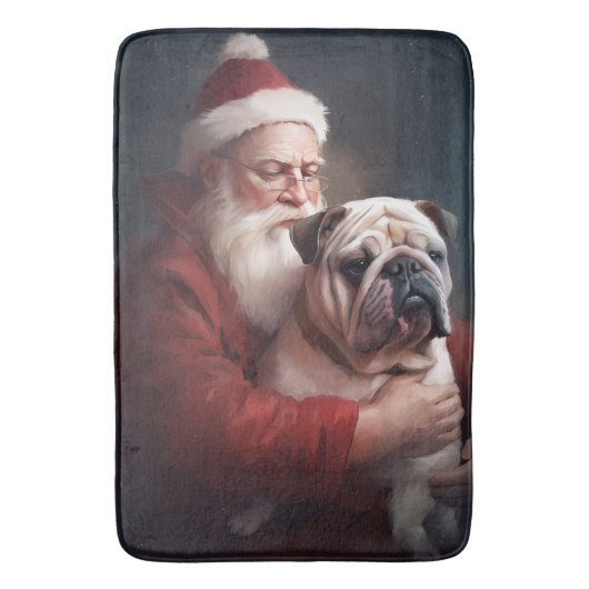 Bulldog met sinterklaas feestelijke kerst badmat (Voorkant Verticaal)