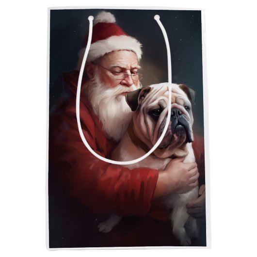 Bulldog met sinterklaas feestelijke kerst medium cadeauzakje (Voorkant)