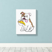 Bulldog met stuk Pizza Canvas Afdruk (Insitu (Houten vloer))