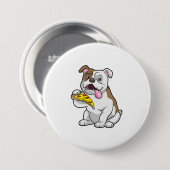 Bulldog met stuk Pizza Ronde Button 7,6 Cm (Voorkant /achterkant)