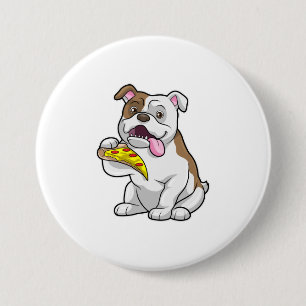 Bulldog met stuk Pizza Ronde Button 7,6 Cm