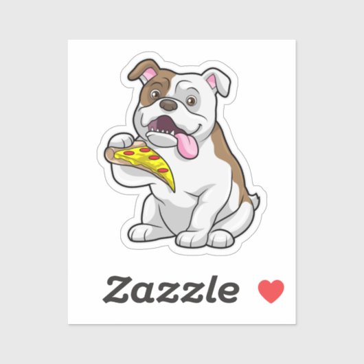 Bulldog met stuk Pizza Sticker (Vel)