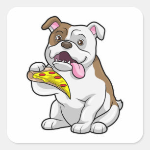 Bulldog met stuk Pizza Vierkante Sticker