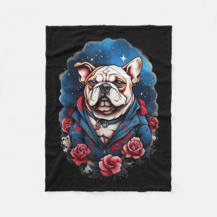 Bulldog Old School Tattoo Style Retro Vintage Fleece Deken