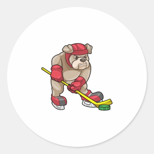 Bulldog op Ice hockey met Hockey stick Ronde Sticker (Voorkant)