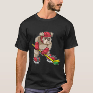 Bulldog op Ice hockey met Hockey stick T-shirt