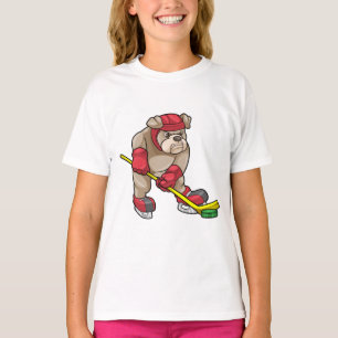 Bulldog op Ice hockey met Hockey stick T-shirt