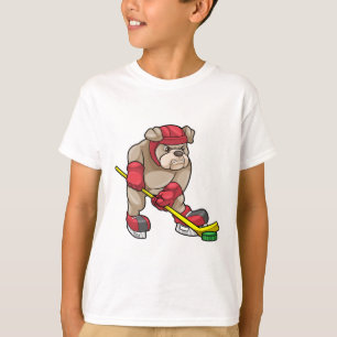 Bulldog op Ice hockey met Hockey stick T-shirt