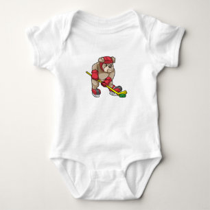 Bulldog op Ice hockey met Ice hockey stick Romper