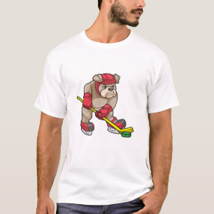 Bulldog op Ice hockey met Ice hockey stick T-shirt