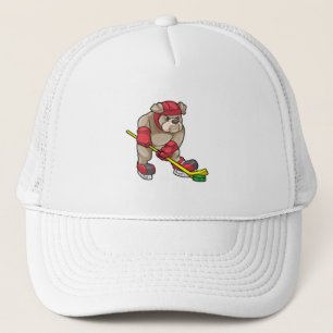 Bulldog op Ice hockey met Ice hockey stick Trucker Pet