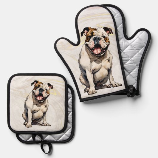 Bulldog Oven Mitt & Pot Holder Set (Voorkant / Achterkant)