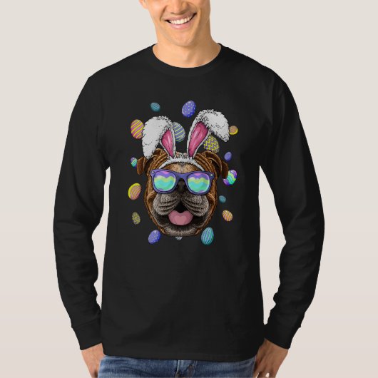 Bulldog Paashaas Bunny Ears Dog Funny Easter Eggs T-shirt (Voorkant)