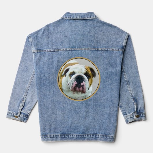 Bulldog Painting - Cute Original Dog Art Denim Jacket (Achterkant)