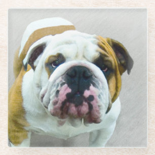 Bulldog Painting - Cute Original Dog Art Glazen Onderzetter