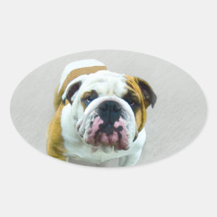 Bulldog Painting - Cute Original Dog Art Ovale Sticker