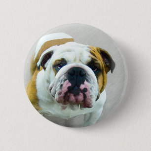 Bulldog Painting - Cute Original Dog Art Ronde Button 5,7 Cm