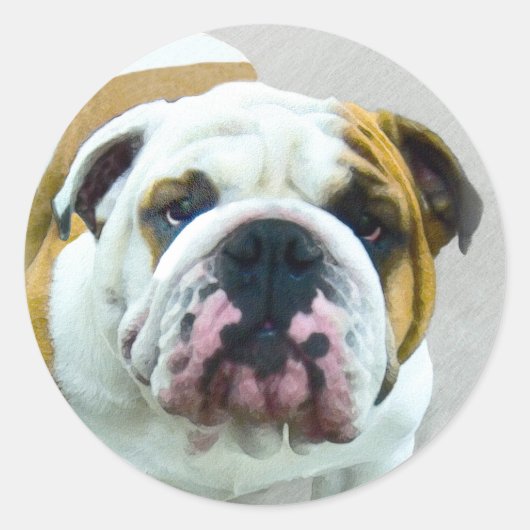 Bulldog Painting - Cute Original Dog Art Ronde Sticker (Voorkant)