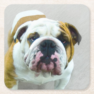 Bulldog Painting - Cute Original Dog Art Vierkante Kartonnen Onderzetter