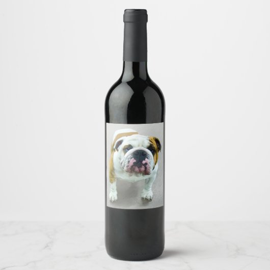 Bulldog Painting - Cute Original Dog Art Wijn Etiket (Voorkant)