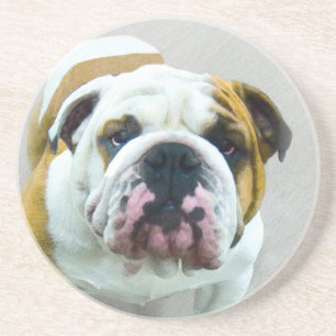 Bulldog Painting - Cute Original Dog Art Zandsteen Onderzetter