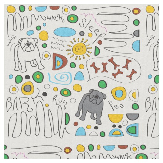 Bulldog Pattern Fabric Stof (Close Up)