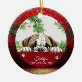 Bulldog Persoonlijke Eerste Kerstmis Keramisch Ornament (Voorkant)
