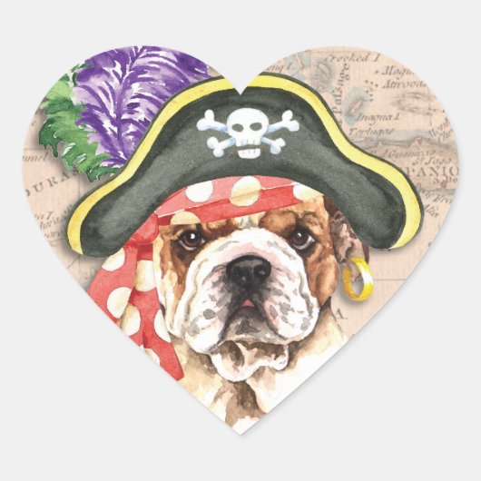 Bulldog Pirate Hart Sticker (Voorkant)