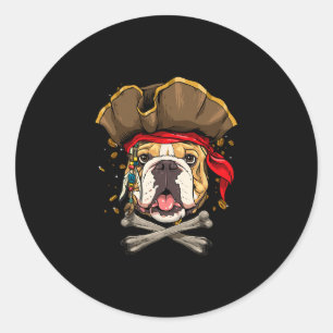 Bulldog Pirate Jolly Roger Crossbones Hondenliefhe Ronde Sticker